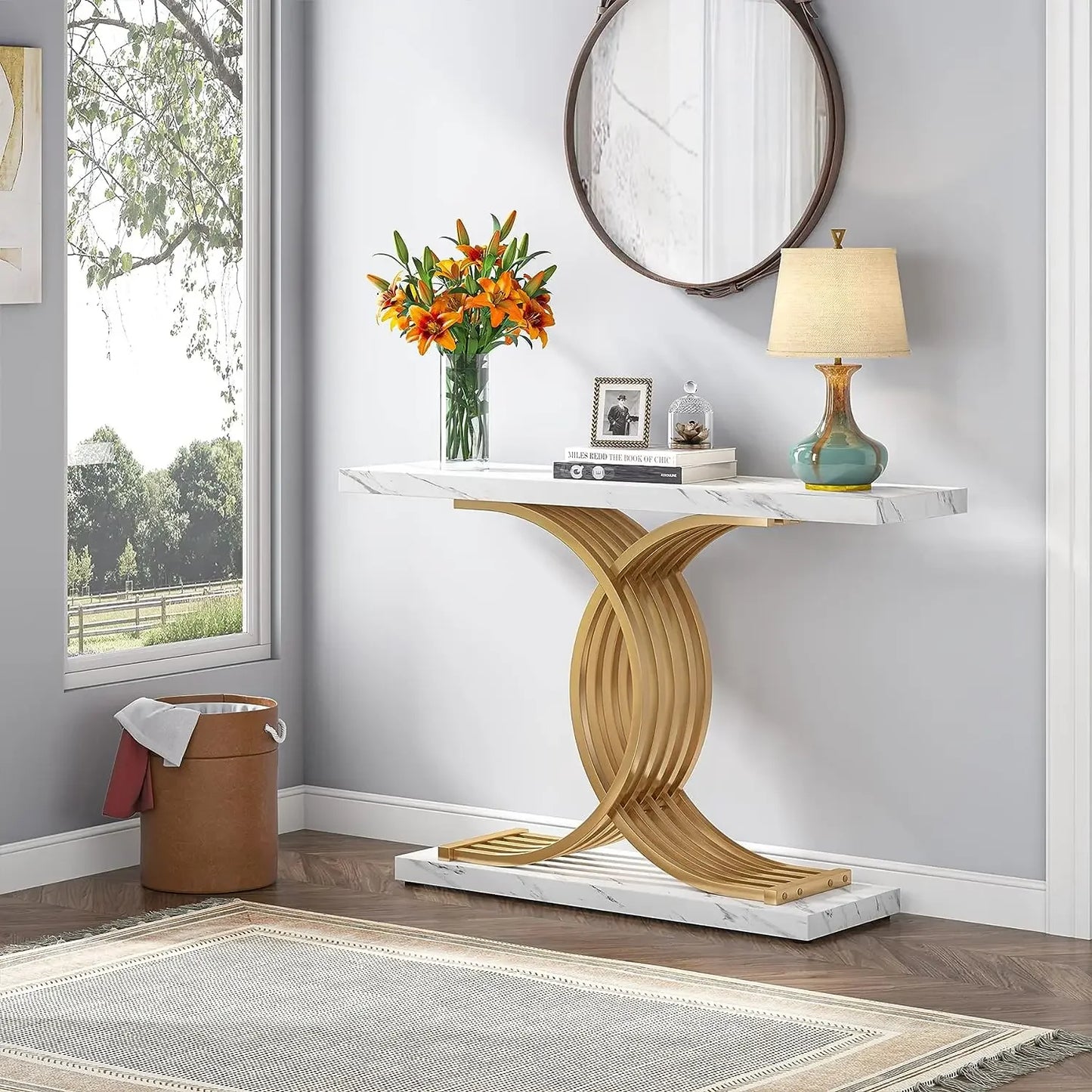 Gold Faux Marble Console