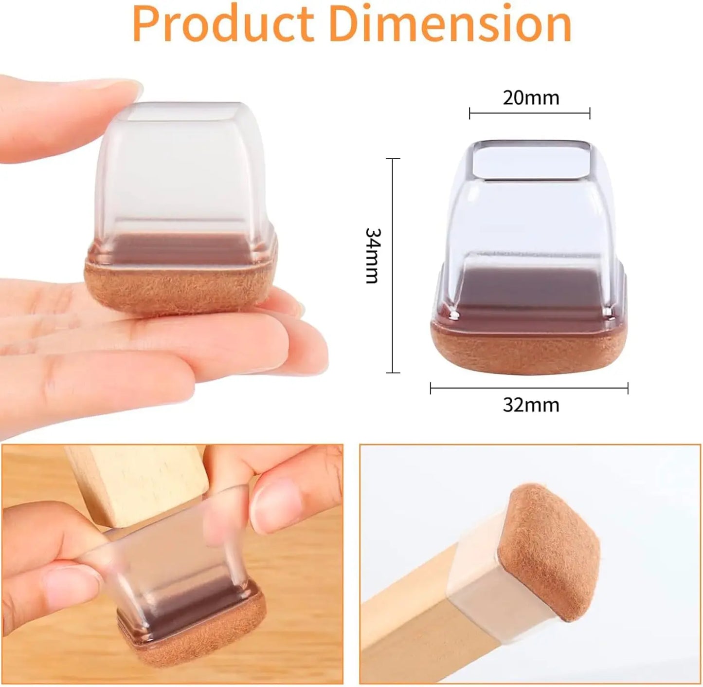 Rectangle Chair Leg Floor Protectors with Felt Pads (8PCS)