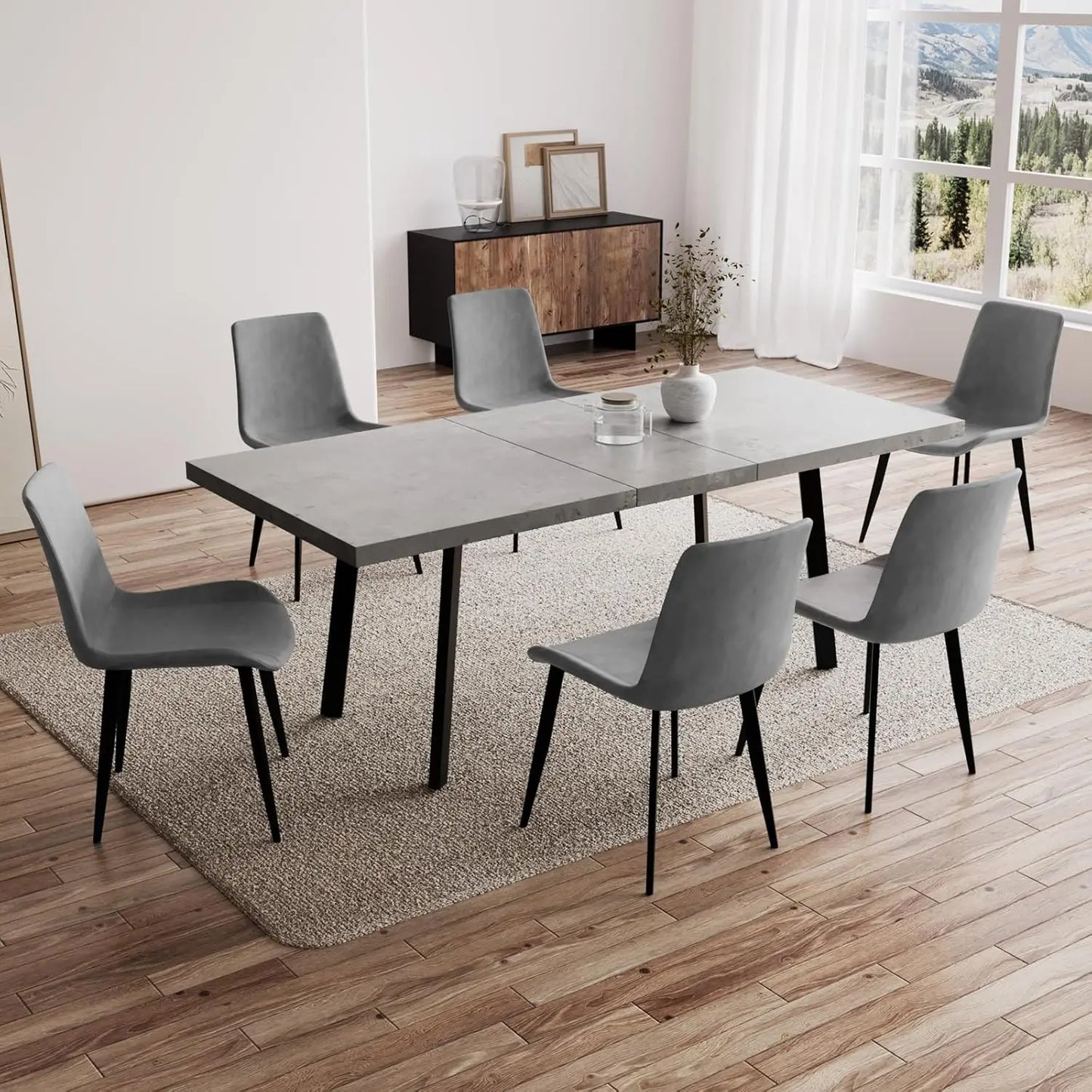 Expandable Dining Table Set – 6-Seater Modern MDF Table with PU Leather Chairs