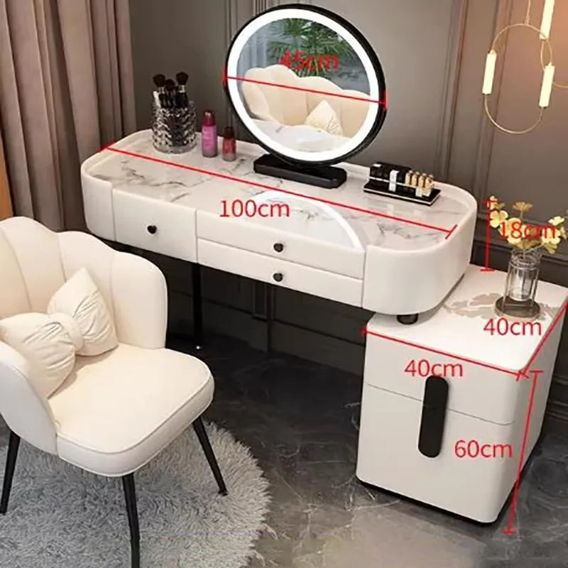Nordic Vanity Table – Classic European Makeup Desk with Mirror & Stool