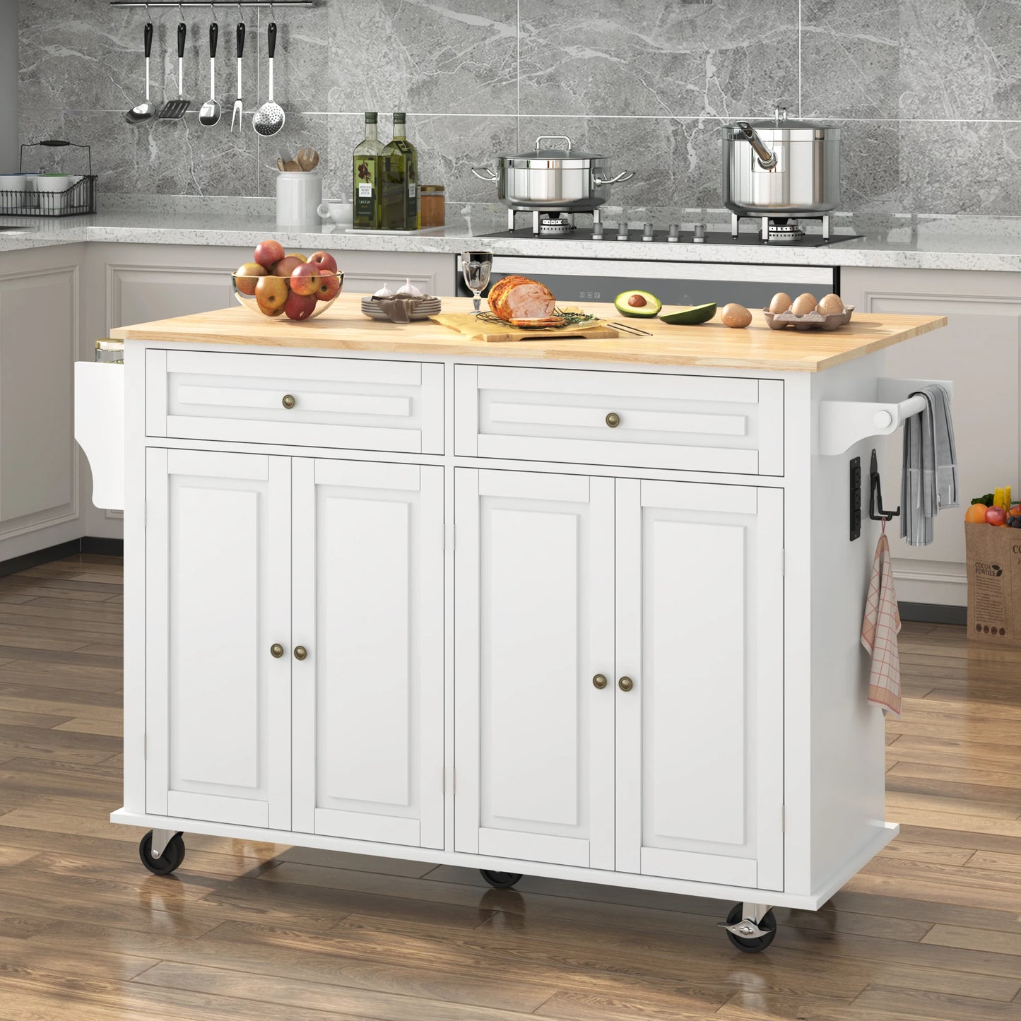 Movable kitchen table with spice rack