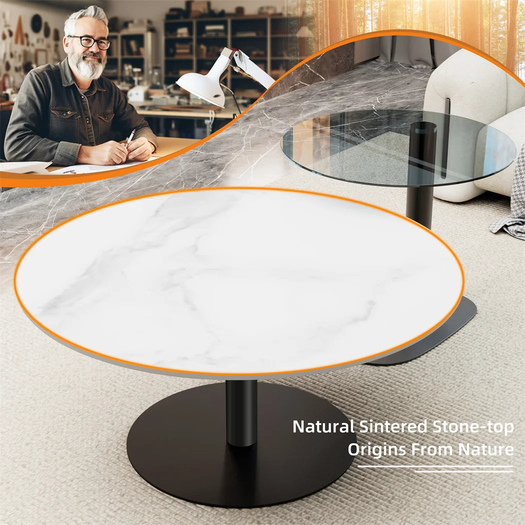Round Wood Coffee Table Set