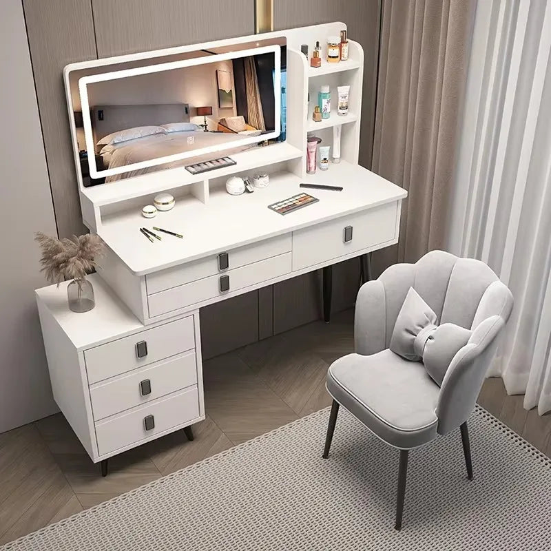 Modern Nordic Vanity Table – Classic Makeup Desk with Mirror & Stool