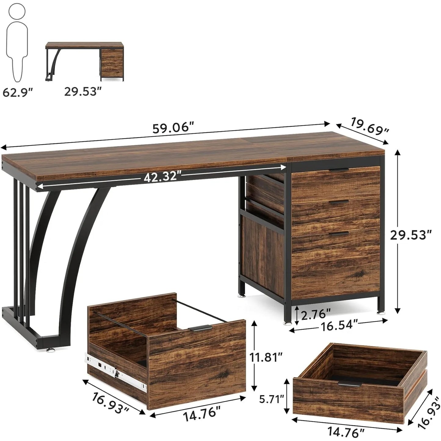 3‑Drawer Computer Desk