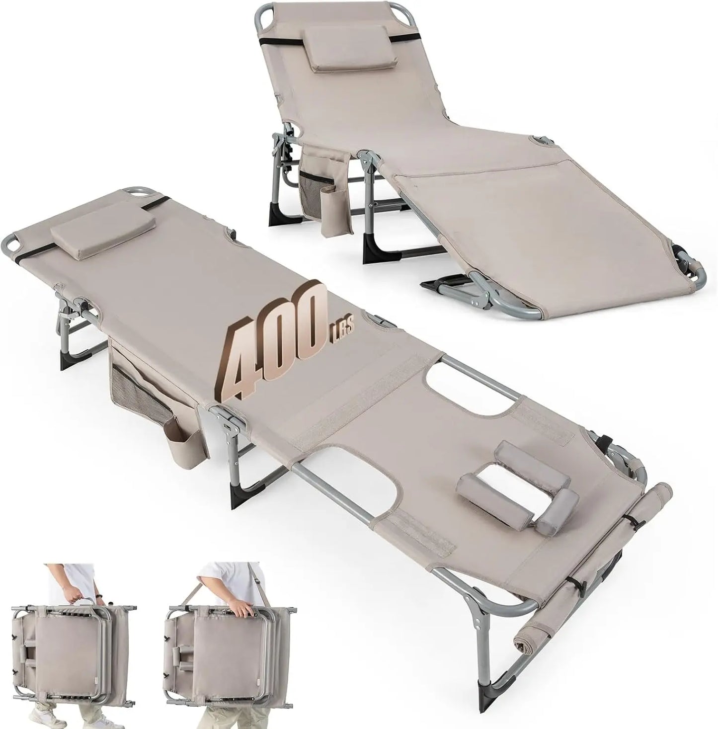 400LBS Folding Tanning Chair – Face Down Sun Lounger with Arm Holes