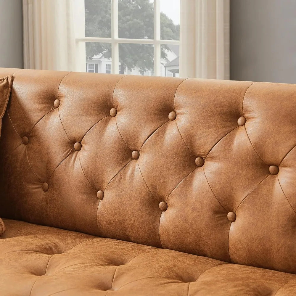 Button Tufted Leather Sofa