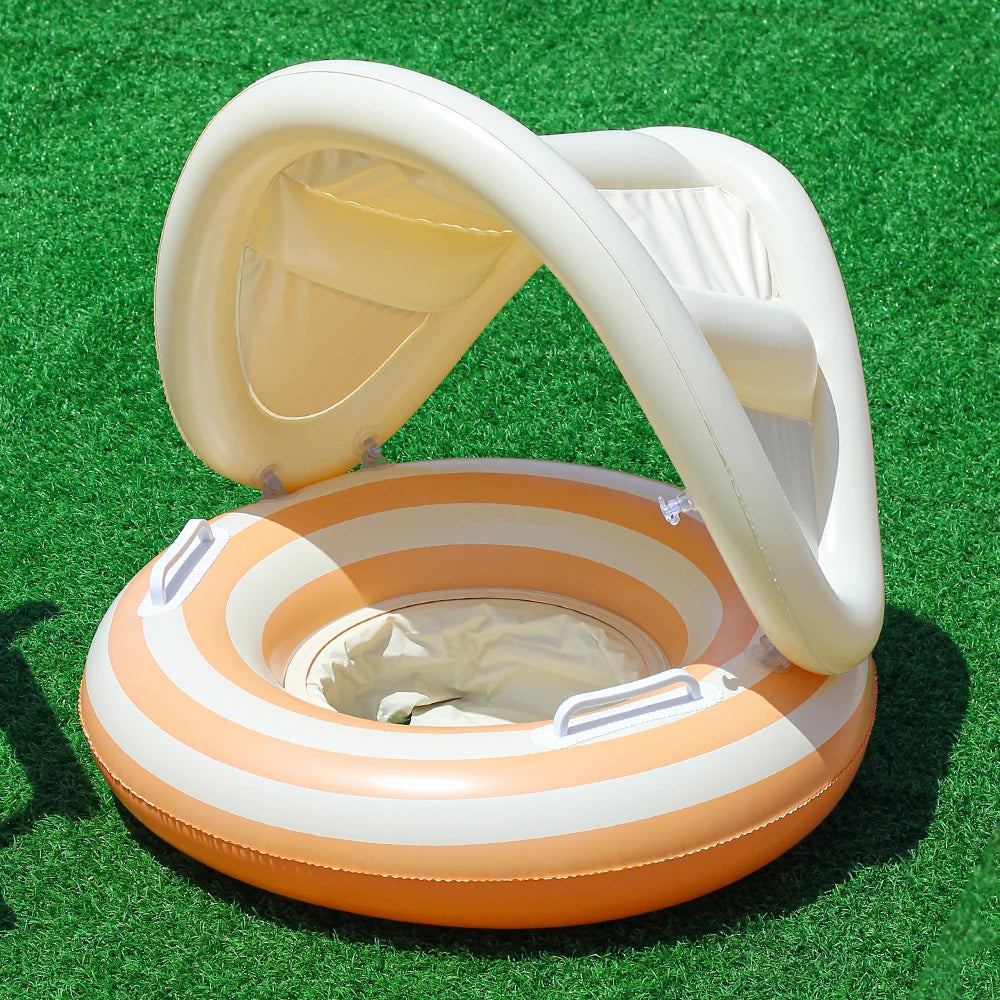 Inflatable swimming float with seat