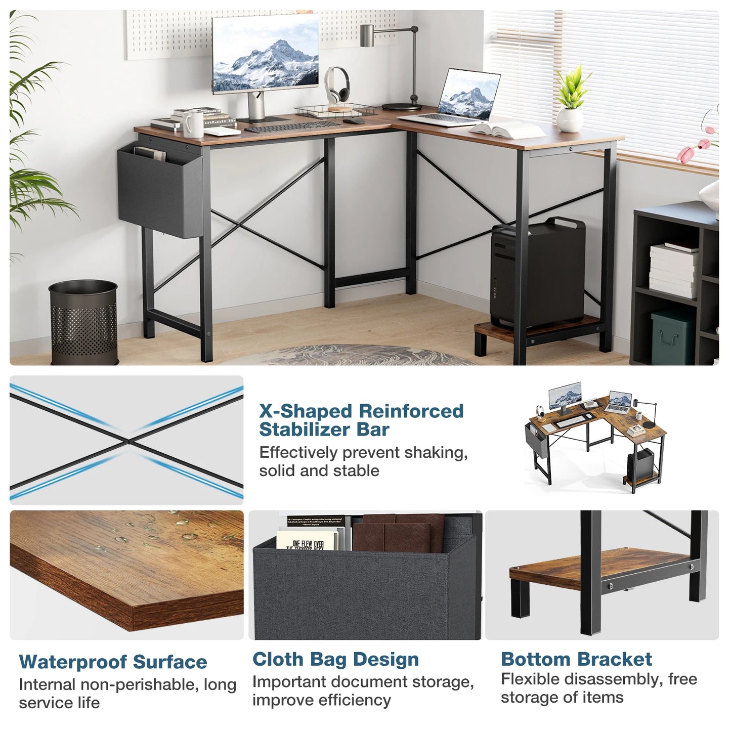 50-Inch Gaming Corner Desk with CPU Storage Shelf