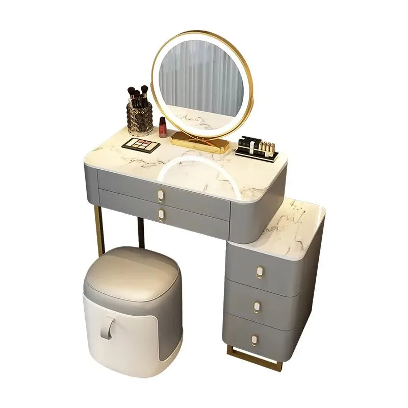 Simple Nordic Vanity Table – Classic Makeup Desk with Mirror & Stool