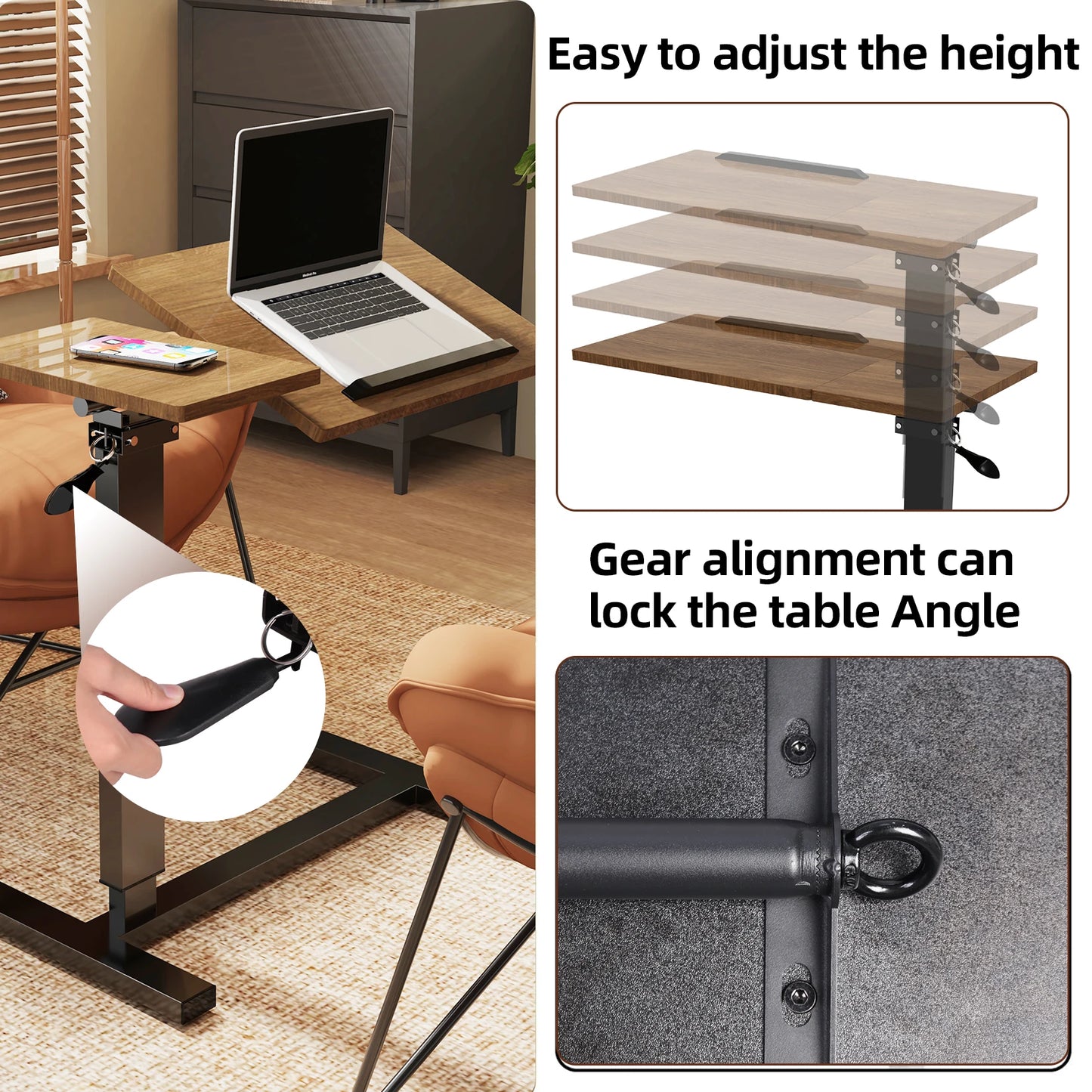 Adjustable Overbed Laptop Table with Hidden Wheels