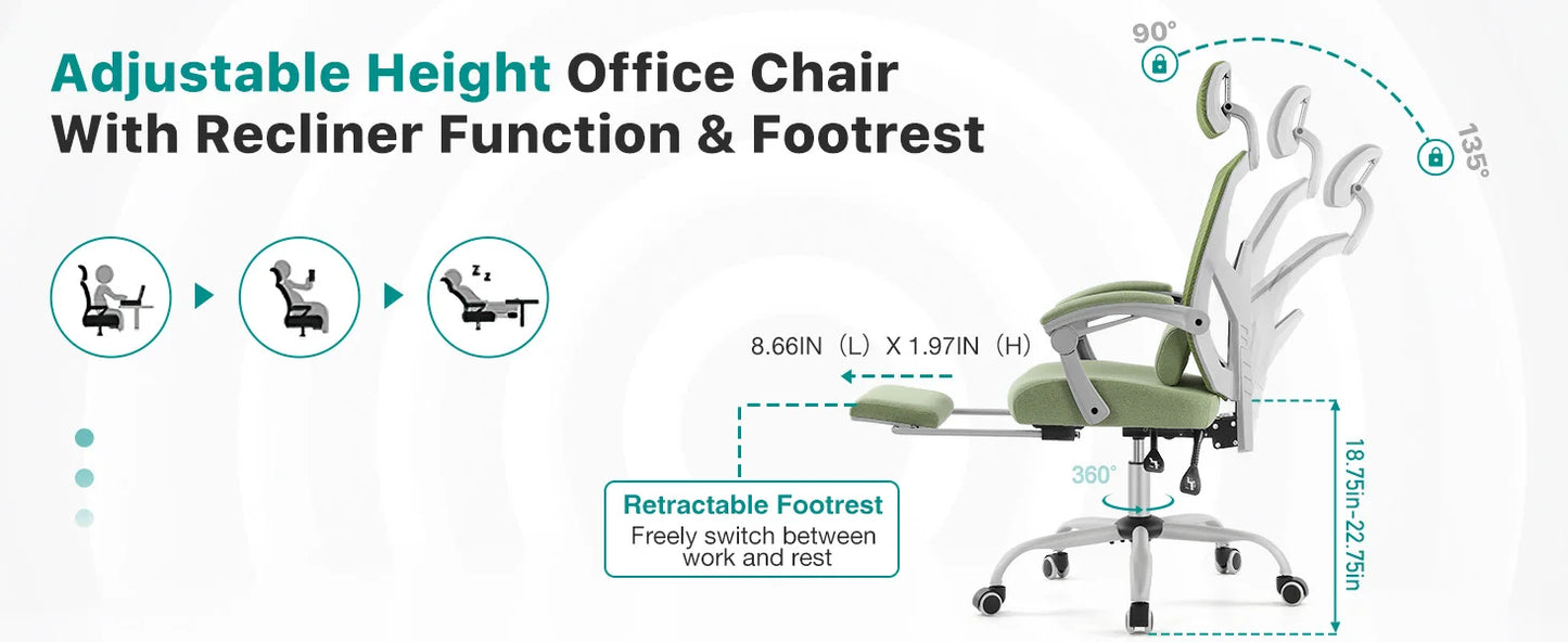 Ergonomic Reclining High Back Mesh Chair with Lumbar Support Pillow