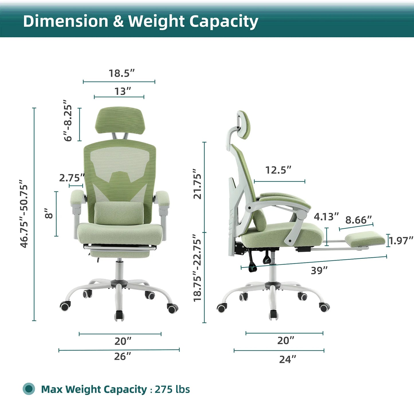 Ergonomic Reclining High Back Mesh Chair with Lumbar Support Pillow