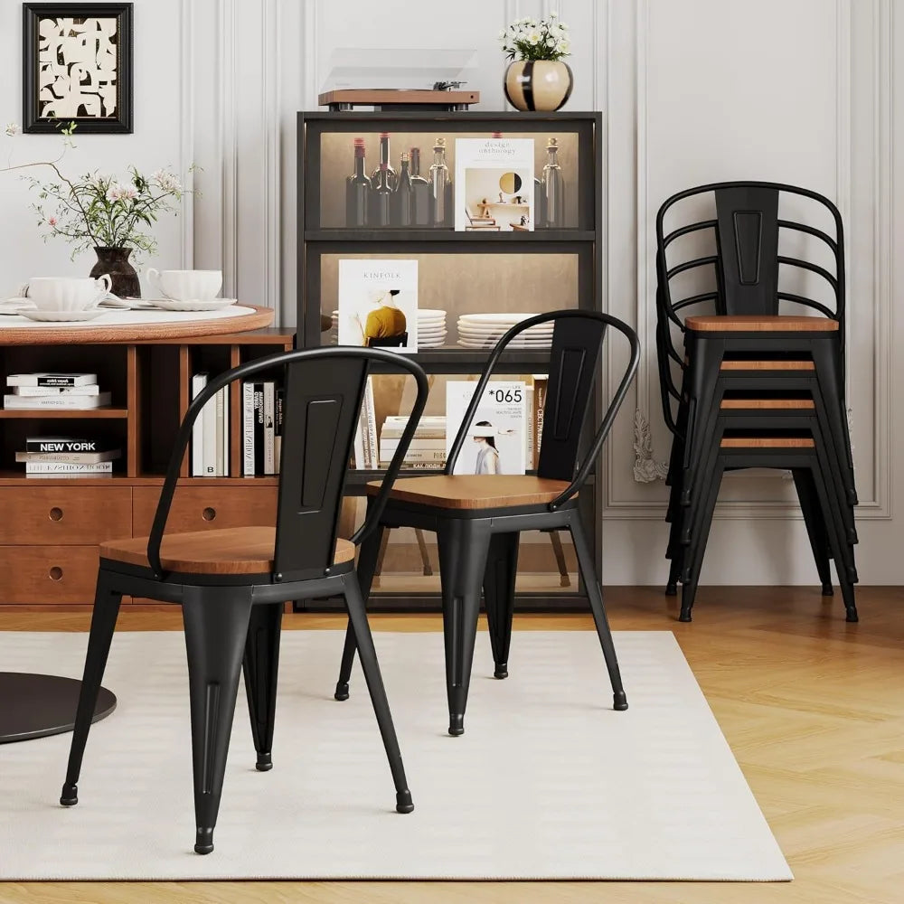 Set of 4 High Back Metal Chairs