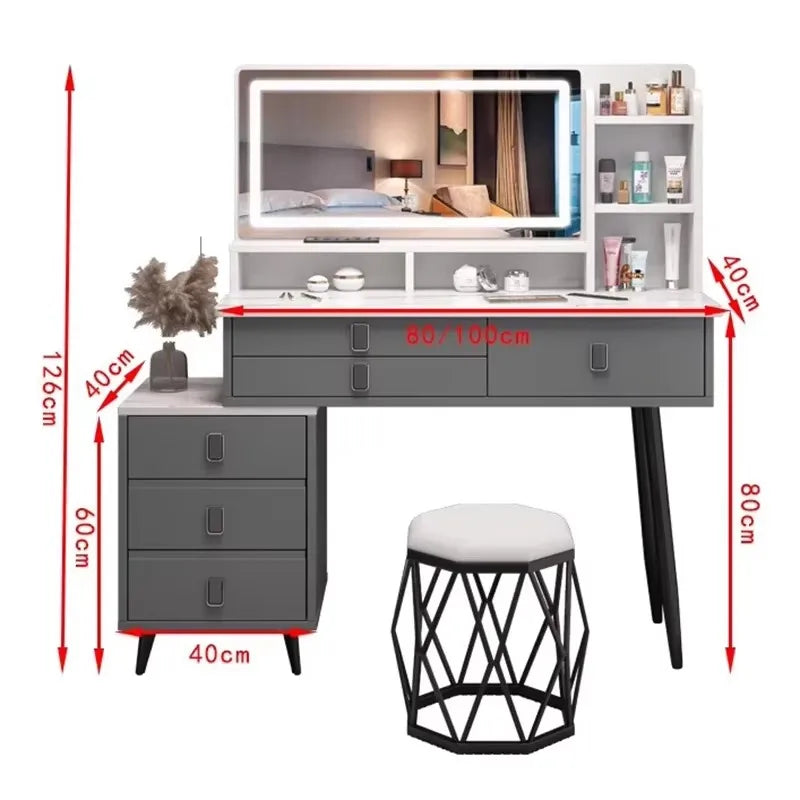 Modern Nordic Vanity Table – Classic Makeup Desk with Mirror & Stool