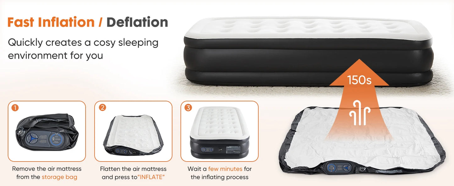Queen Twin Size Air Mattress with Built-in Pump