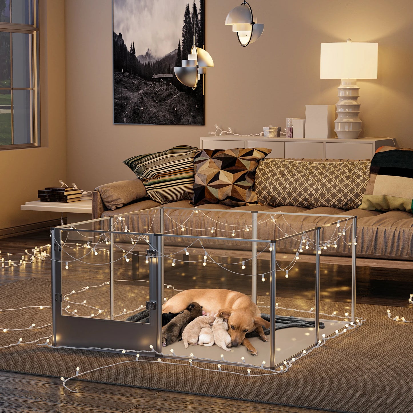 Acrylic Dog Playpen with Waterproof Whelping Pad