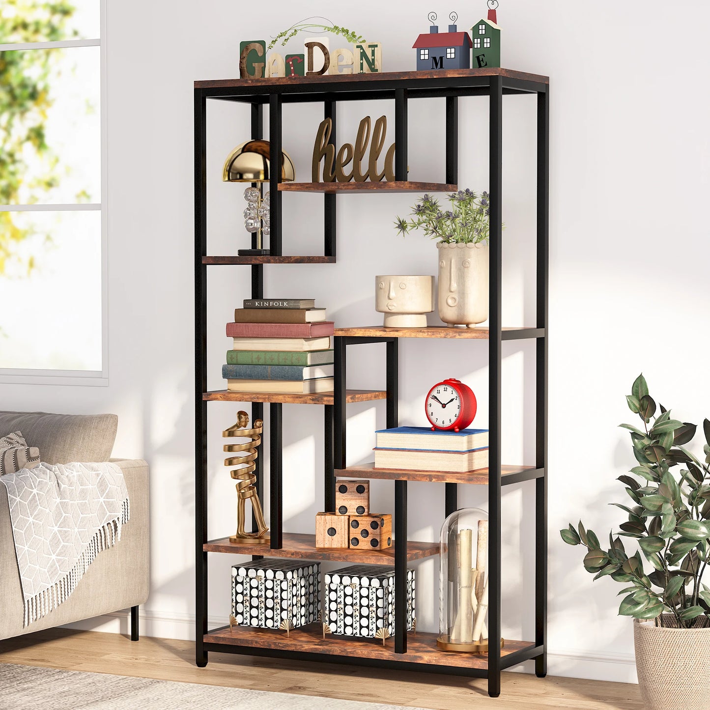 Staggered 8‑Tier Bookcase