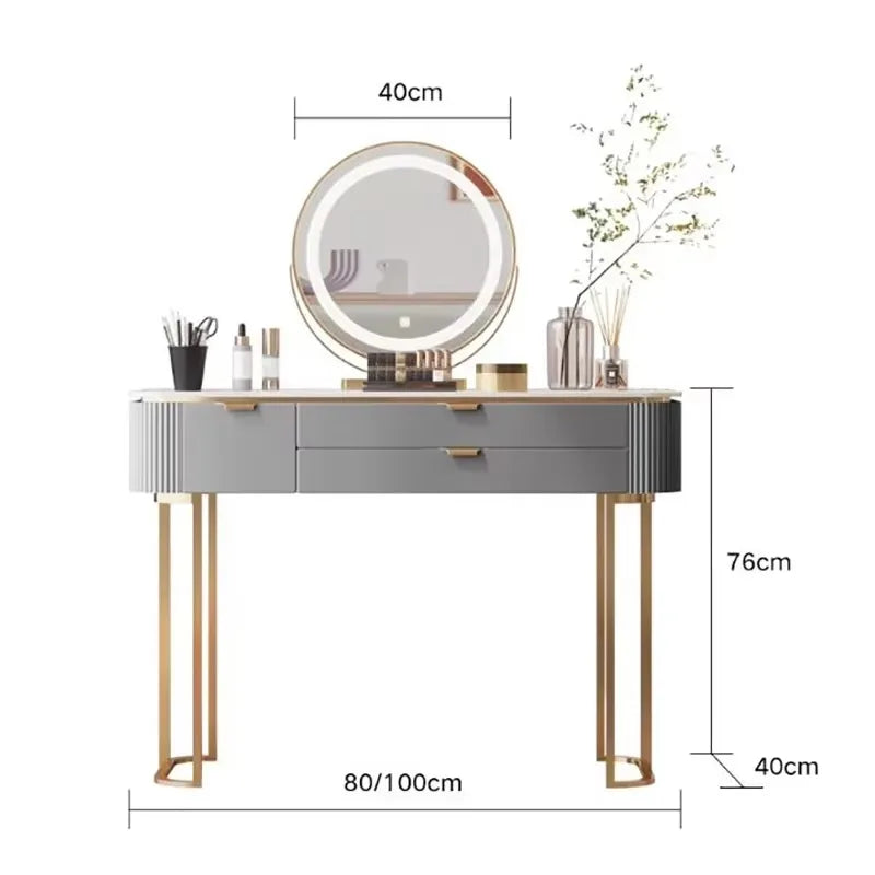 Modern White Vanity Table – Elegant Makeup Desk with Mirror & Stool