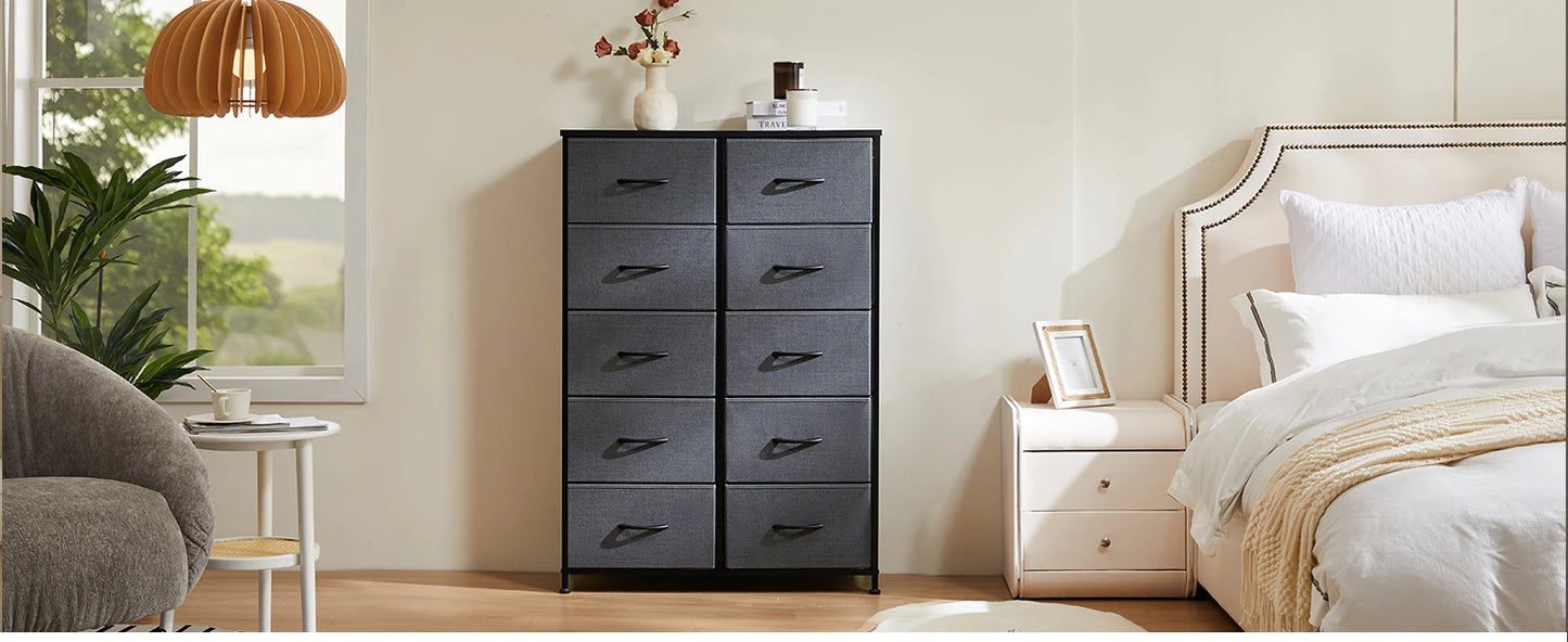 10-Drawer Bedside Table with Fabric Drawers