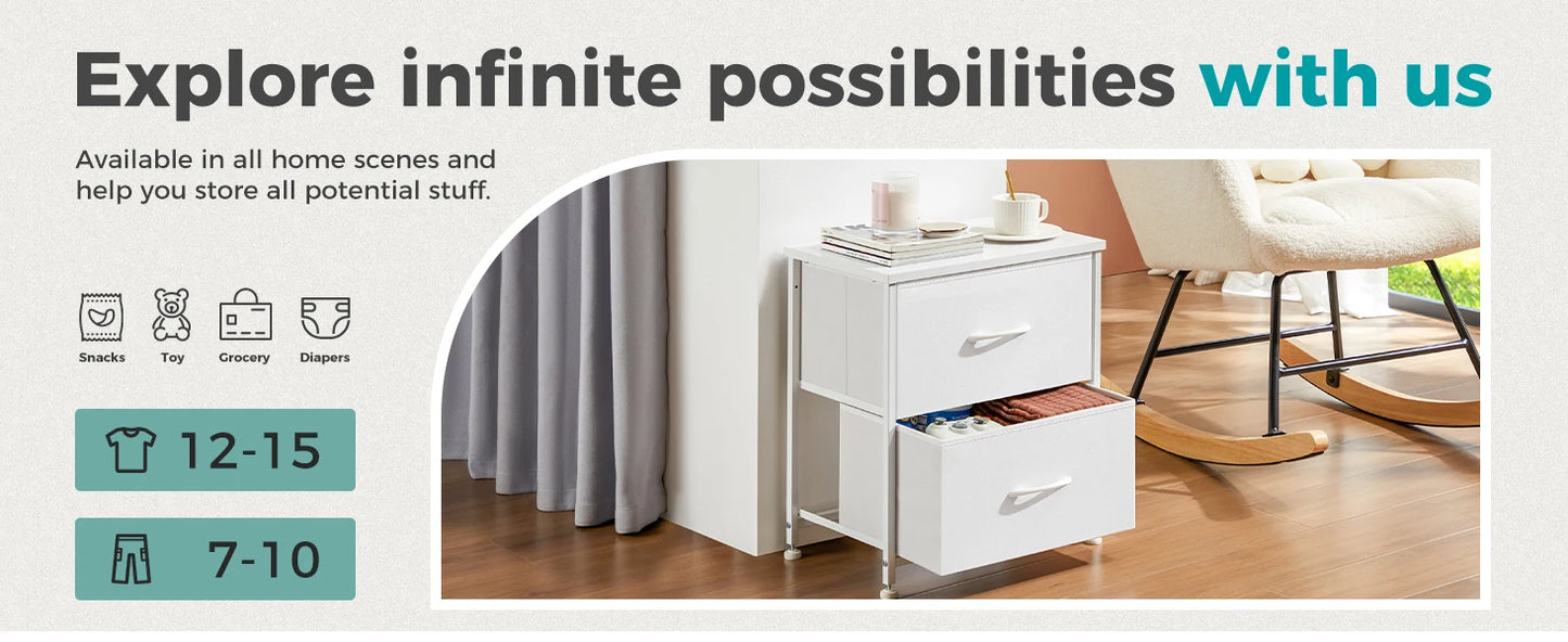 Set of 2 Living Room Cabinets with Fabric Drawers