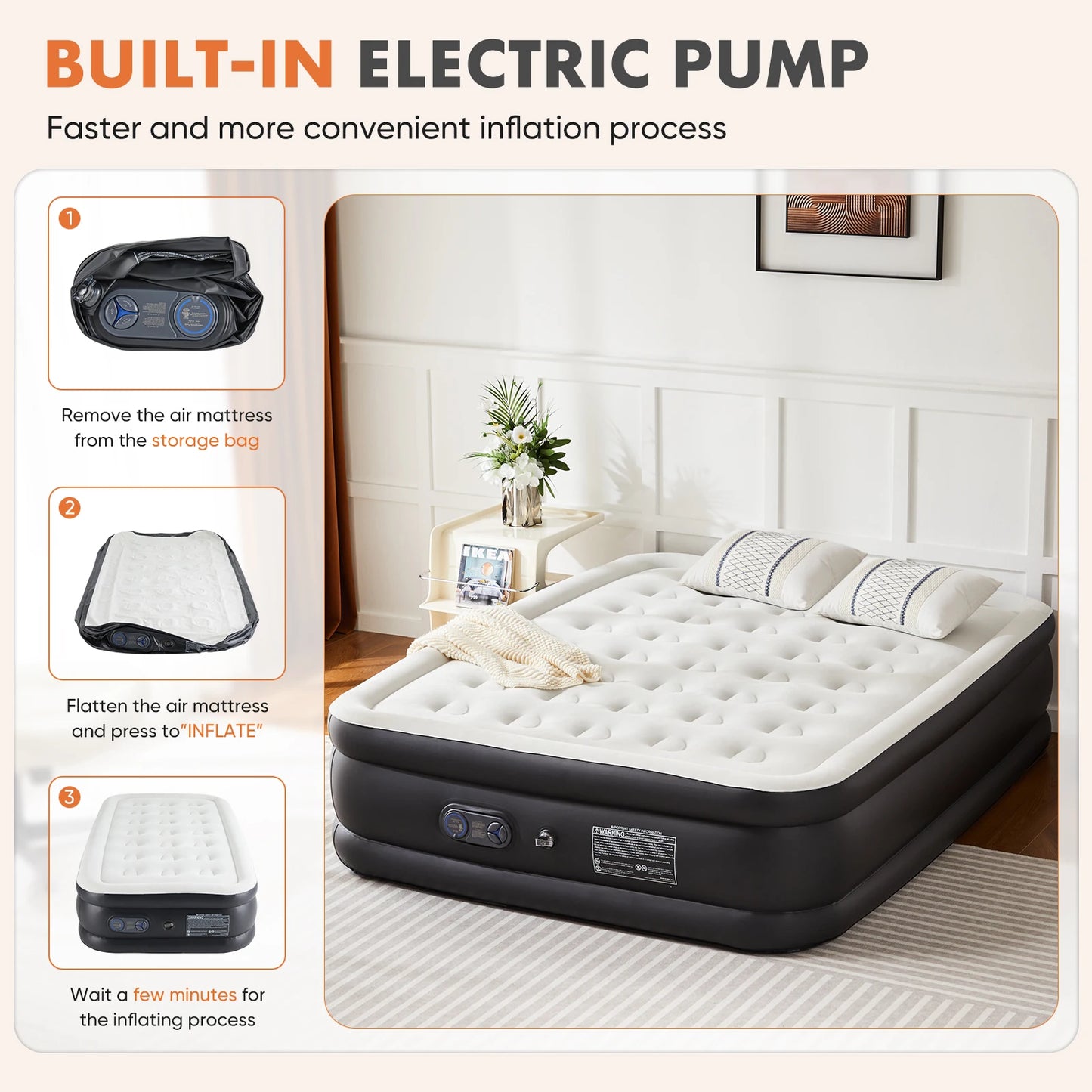 Queen Twin Size Air Mattress with Built-in Pump