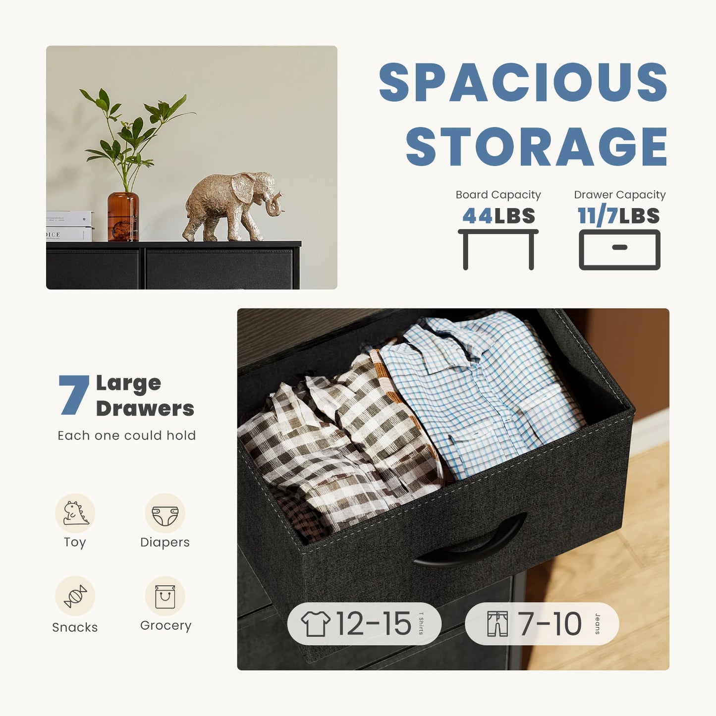 7 Drawer Fabric Dresser