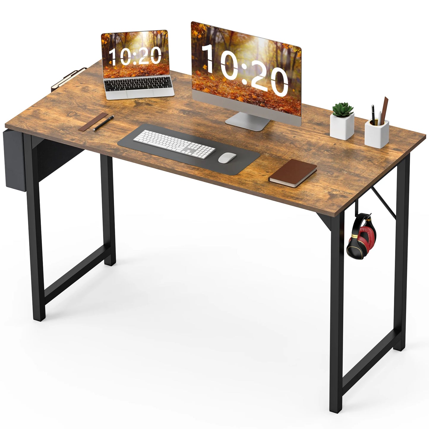 Modern Computer Desk with Side Bag and Headphone Hook