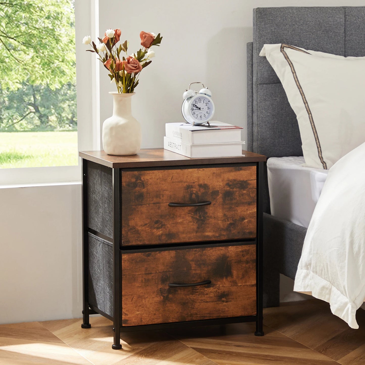 2-Drawer Fabric Nightstand