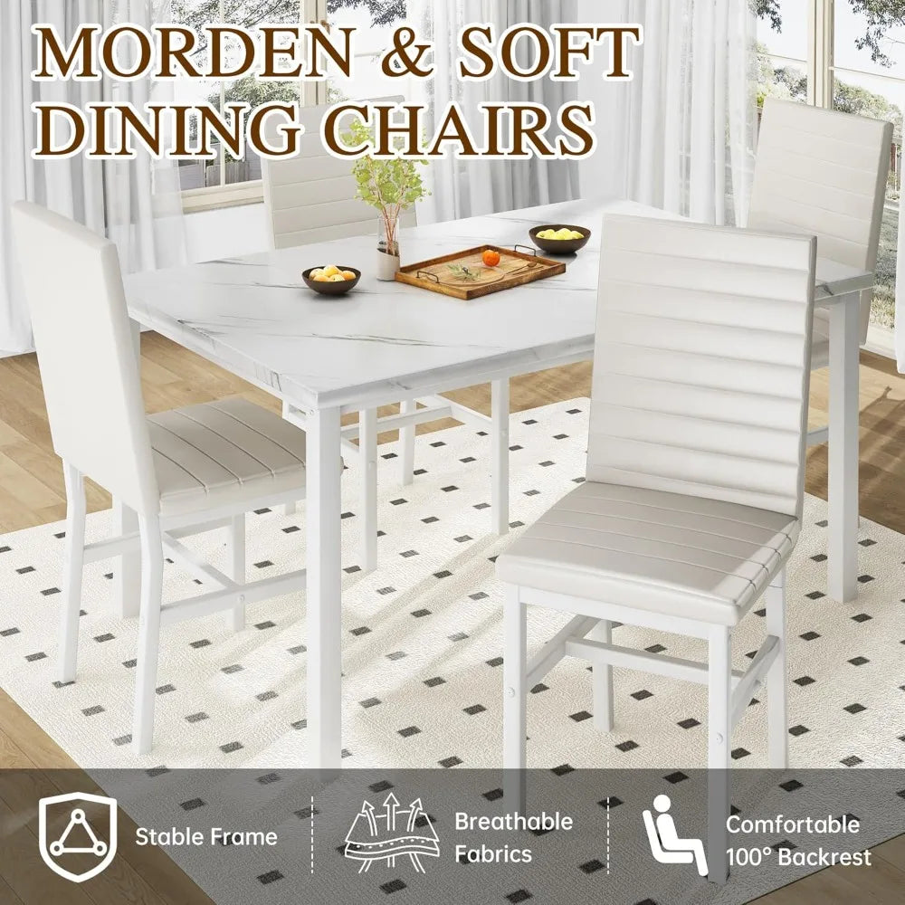 4-Person Marble Dining Table Set