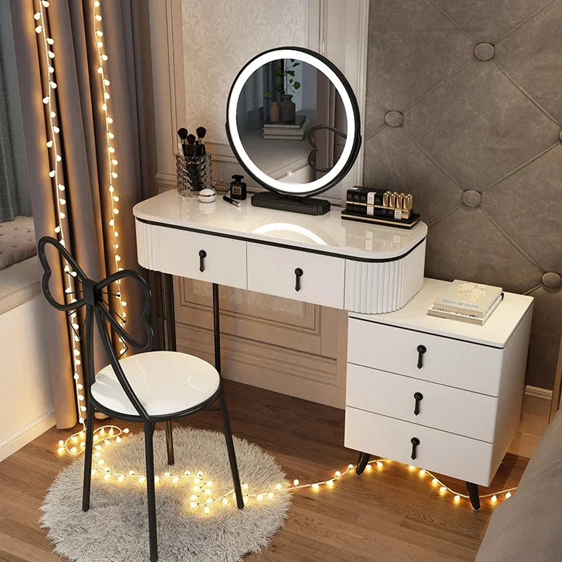 Adjustable Modern Vanity Table – Elegant European Makeup Desk with Mirror & Stool