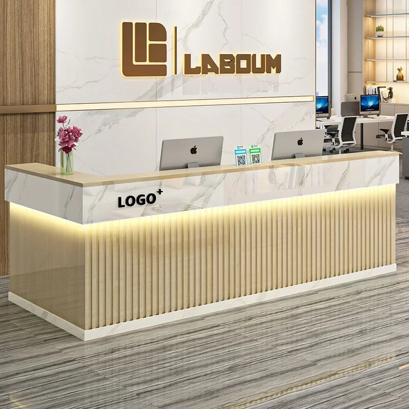 Modern Luxury Reception Desk – Salon Office Counter with Elegant Purpito Style for Commercial Interiors