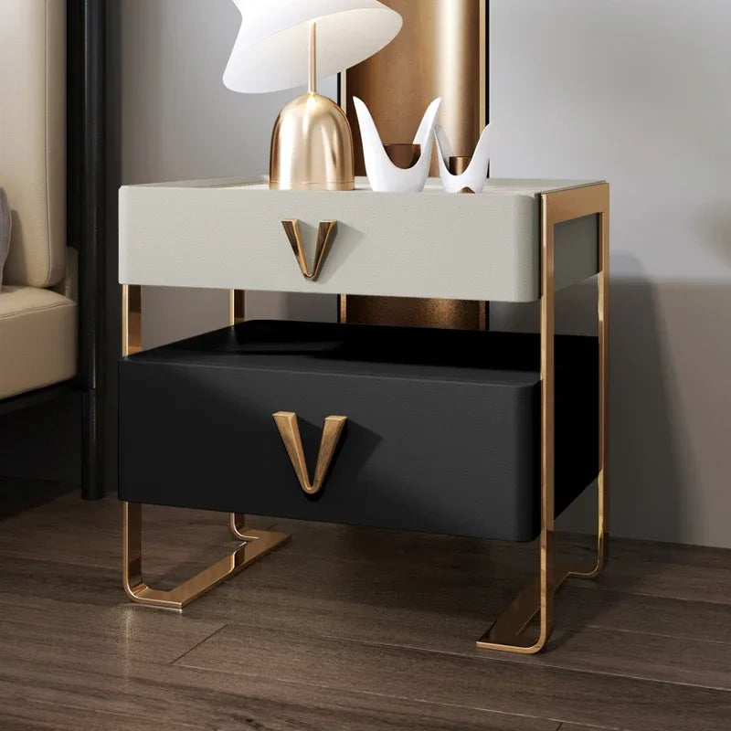 Elegant Nordic Nightstand – Trendy Bedside Table with Storage and Carved Detailing