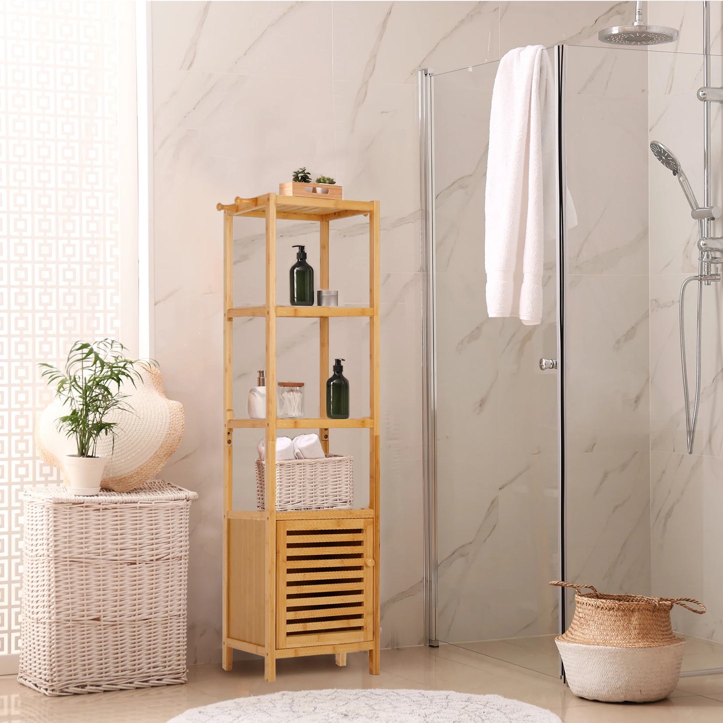 Tall Bamboo Corner Cabinet