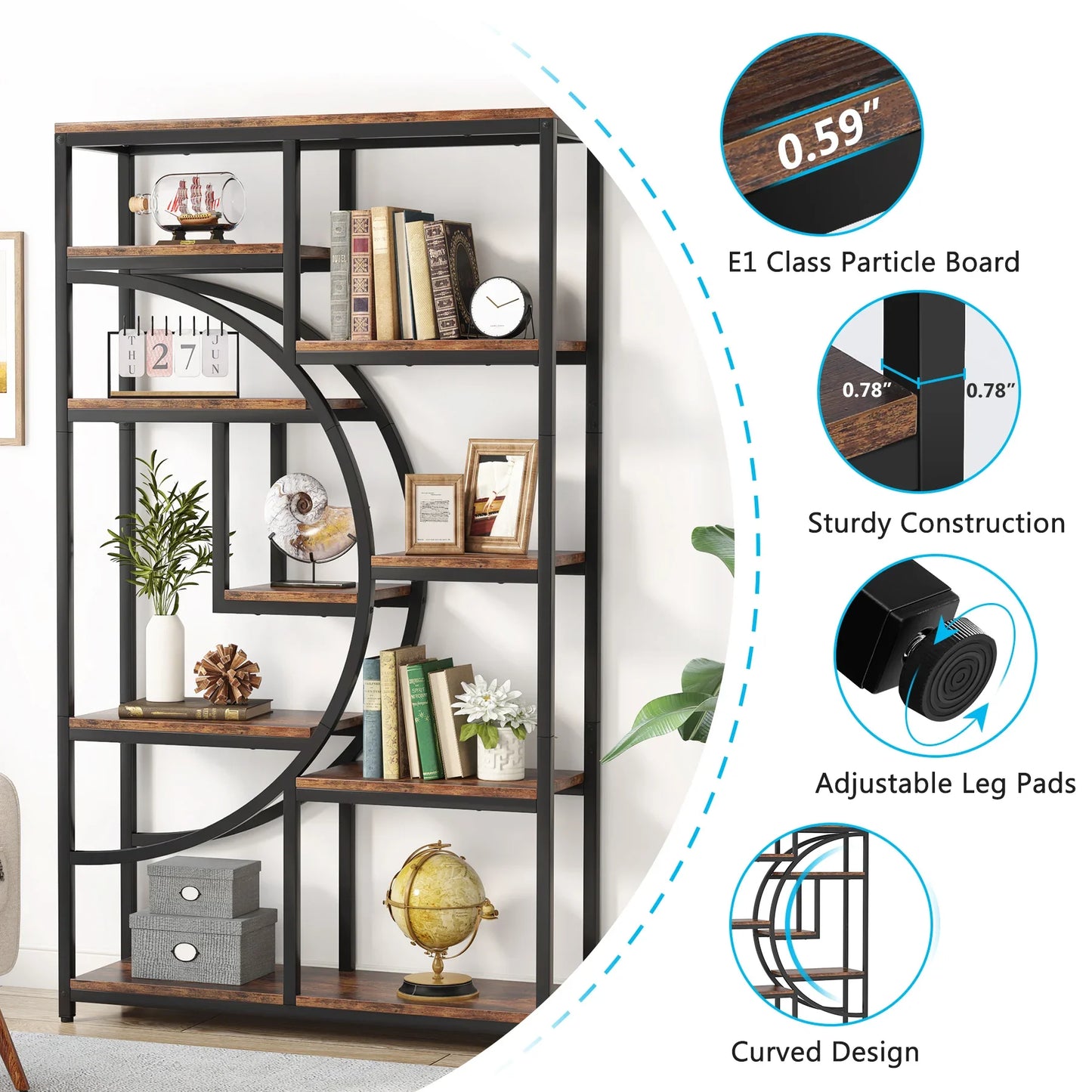 Half‑Moon Etagere Bookcase