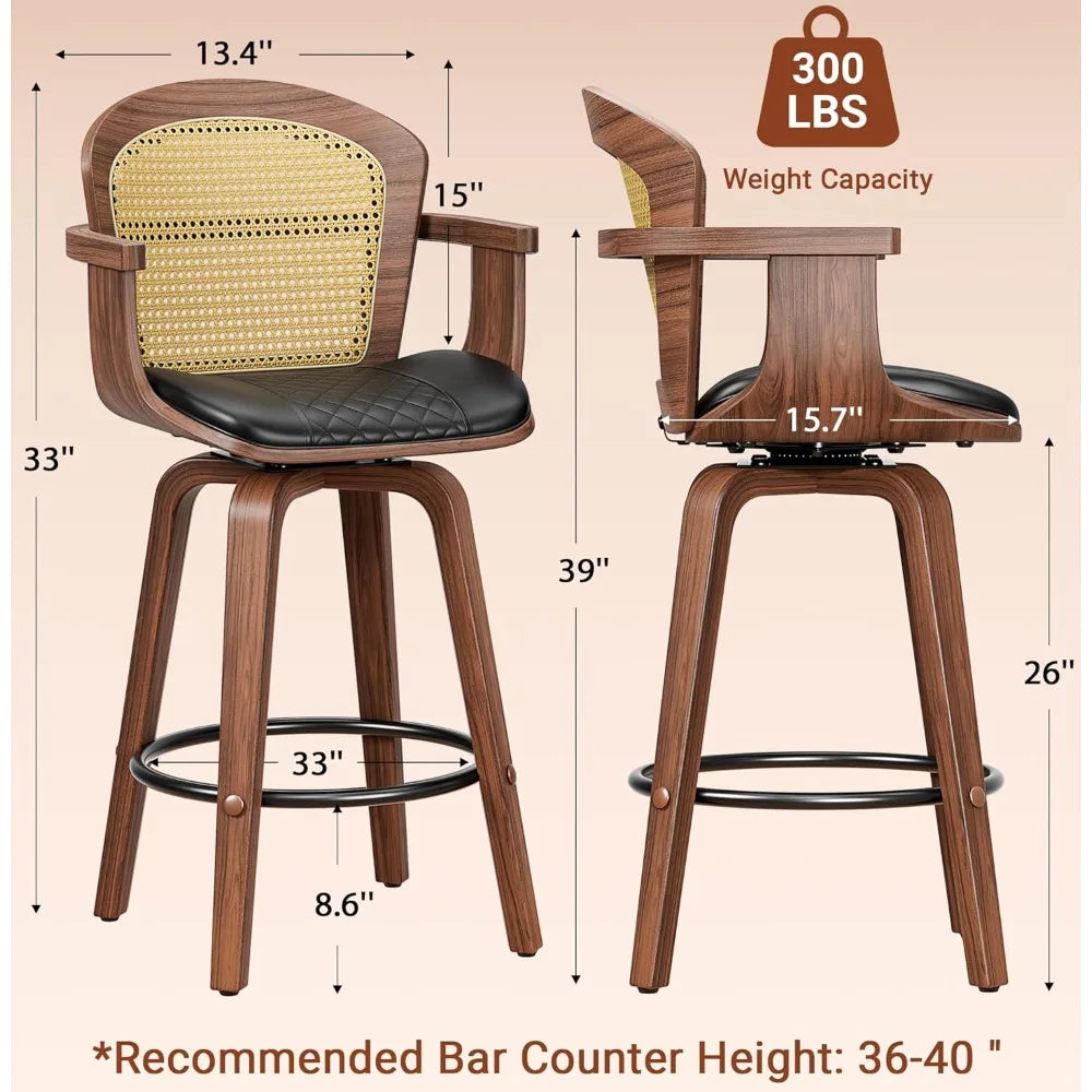 Rattan Mid-Century Bar Stools