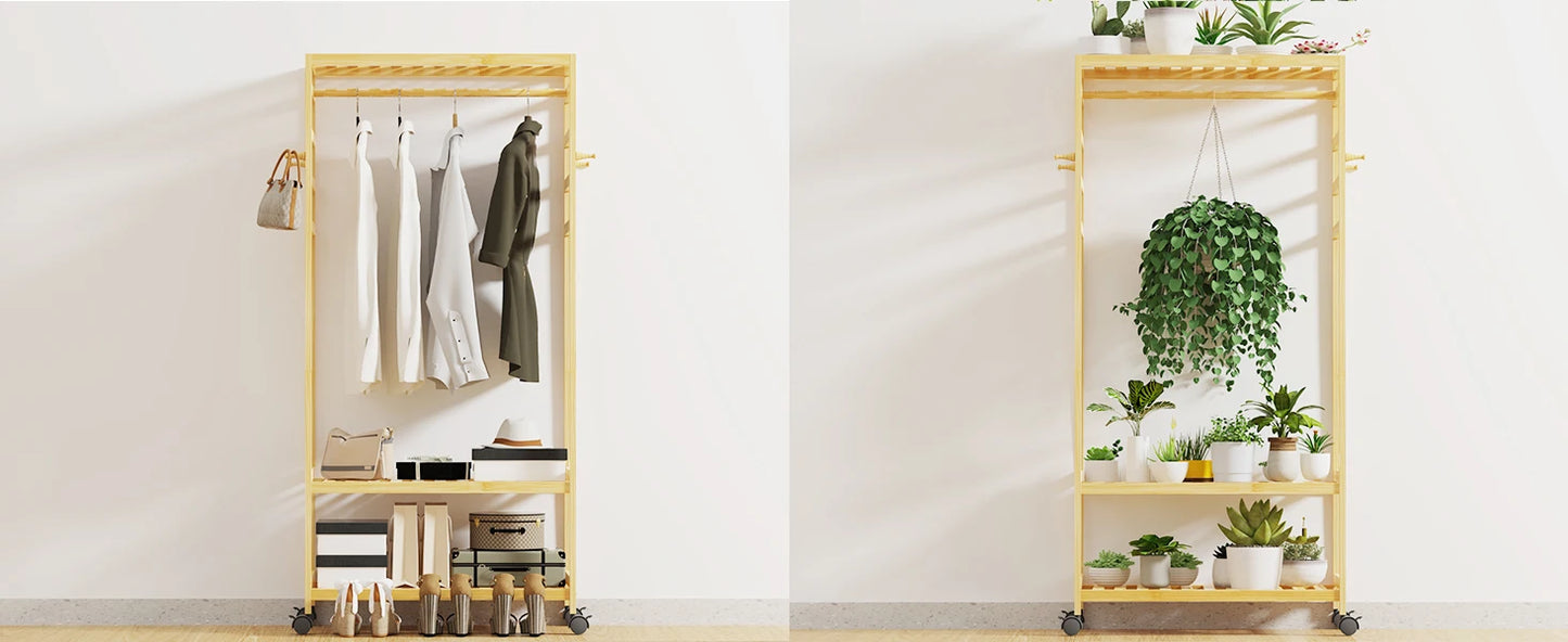 Bamboo Rolling Coat Rack