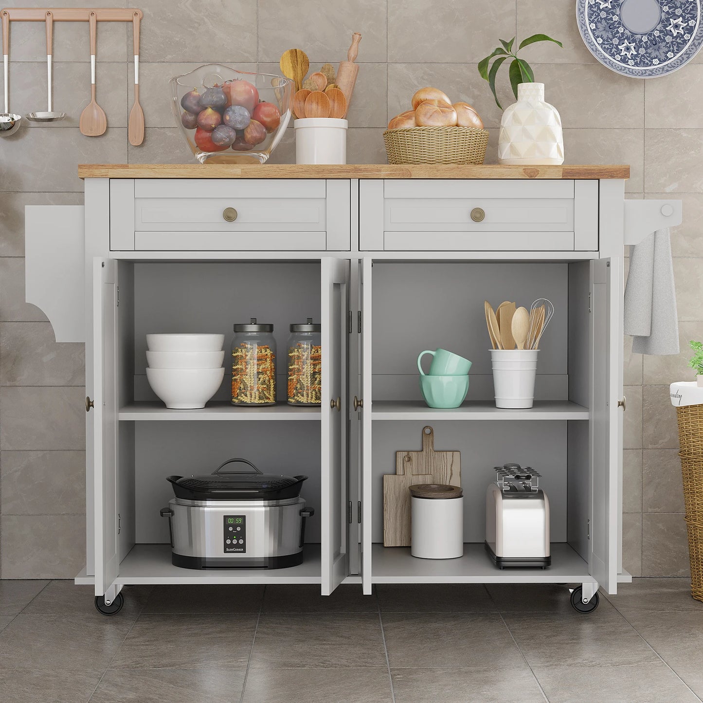 Rolling Kitchen Island with Drop Leaf