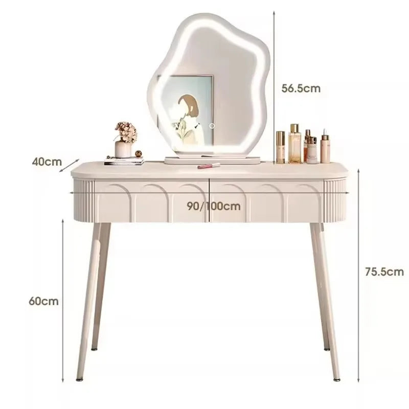 Simple Classic Vanity Table – Vintage European Makeup Desk with Mirror & Stool