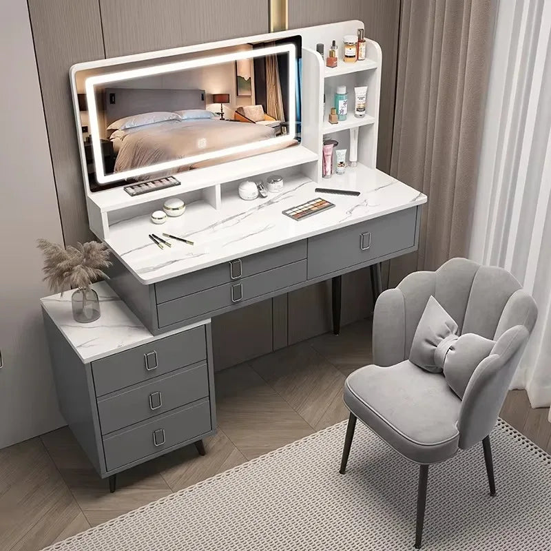 Modern Nordic Vanity Table – Classic Makeup Desk with Mirror & Stool