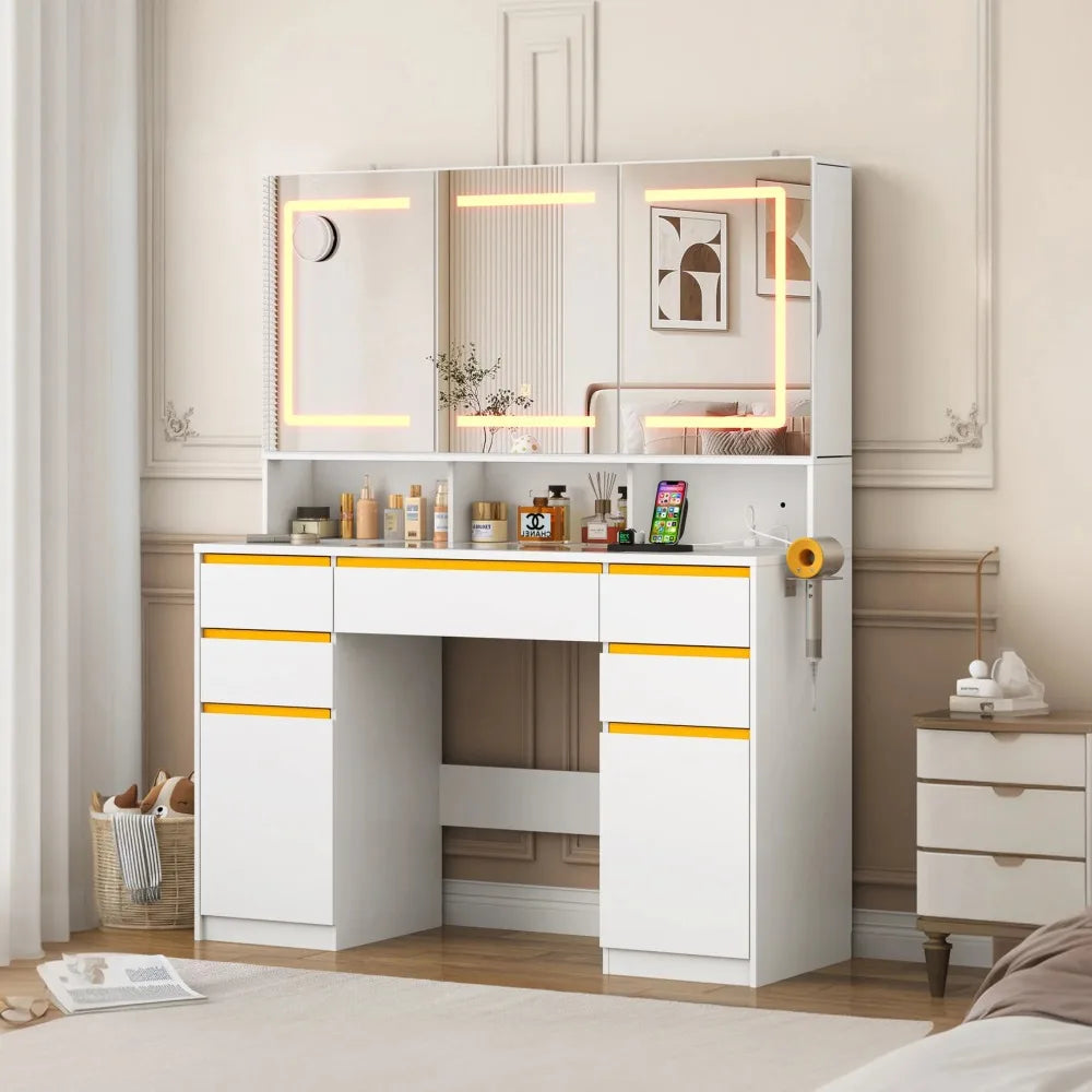 White Lighted Vanity Desk