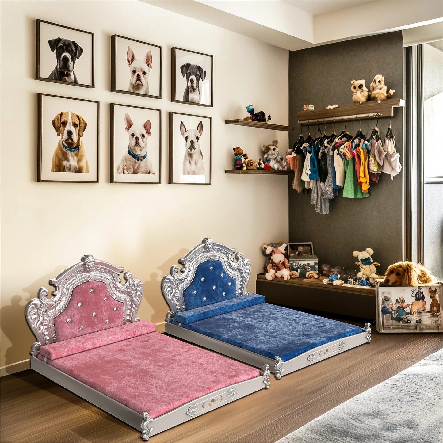 Velvet Dog Bed with Headboard