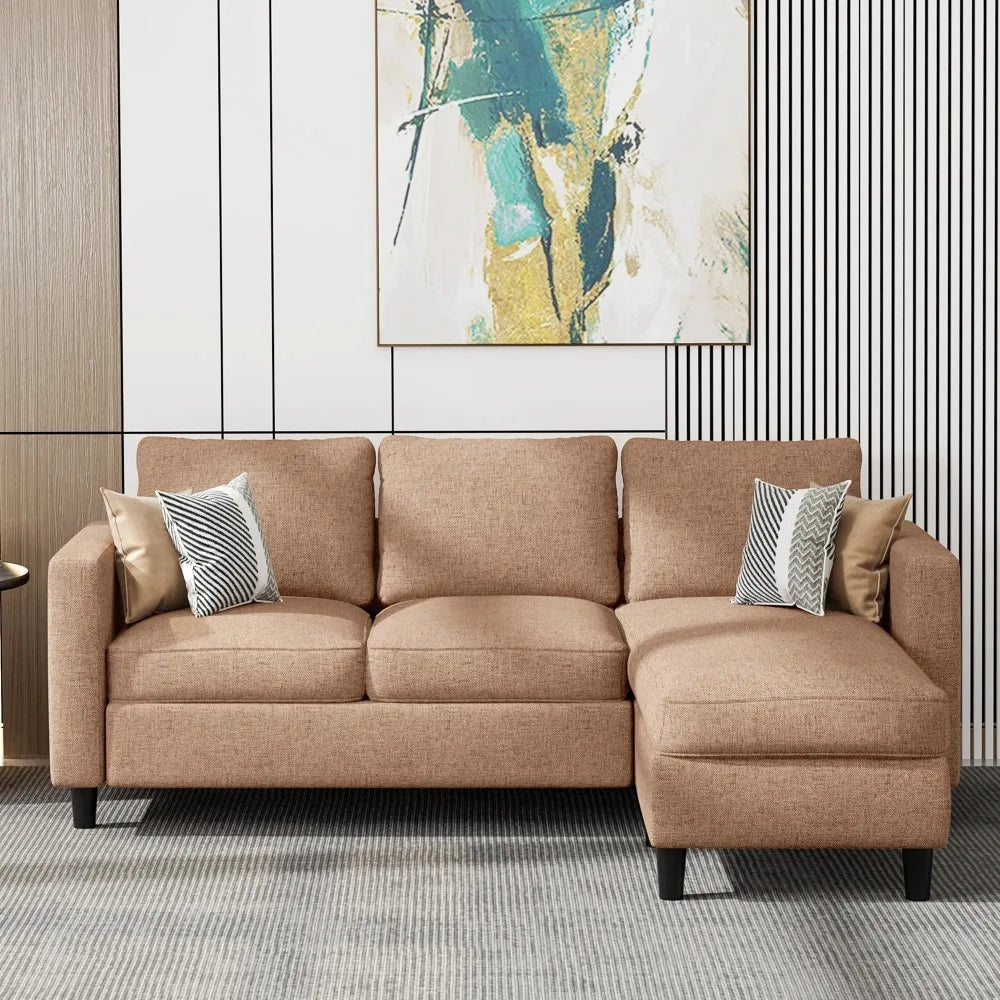 Compact L-Shaped Linen Sofa