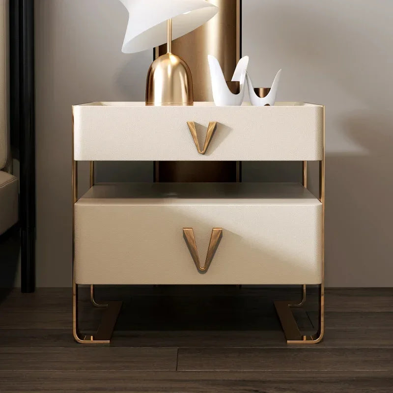Elegant Nordic Nightstand – Trendy Bedside Table with Storage and Carved Detailing