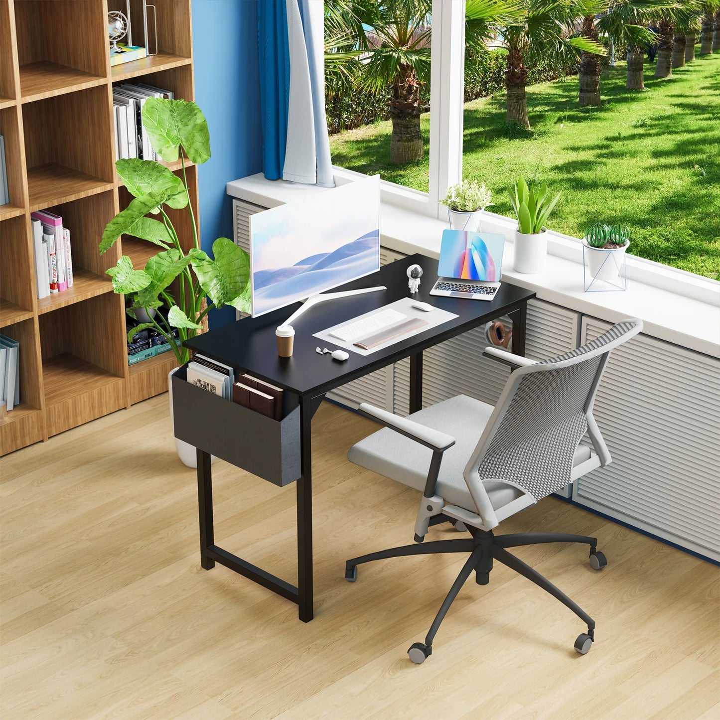 Modern Computer Desk with Side Bag and Headphone Hook