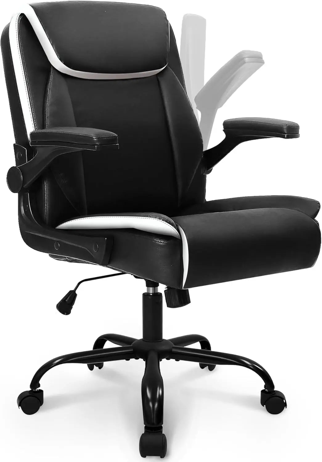 Ergonomic Leather Office Chair with Flip-Up Arms