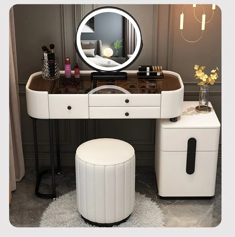 Nordic Vanity Table – Classic European Makeup Desk with Mirror & Stool