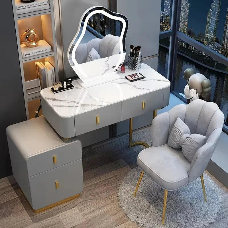 Modern Luxury Vanity Table – Vintage European Makeup Desk with Mirror & Stool