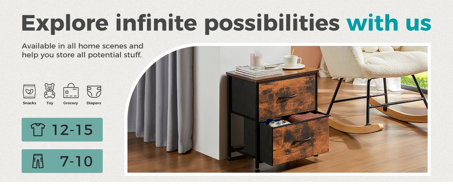 2-Drawer Fabric Nightstand