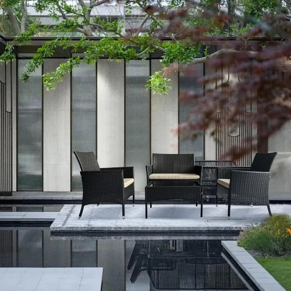 4-Piece Outdoor Wicker Sofa Set with Chairs and Coffee Table