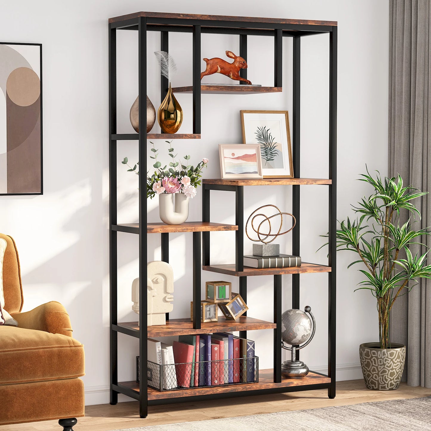 Staggered 8‑Tier Bookcase